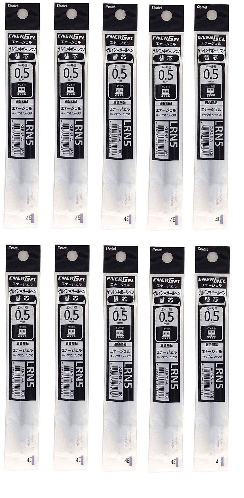 Pentel Refill Ink for EnerGel Liquid Gel Pen / 0.5mm Black Ink / Value Set of 10 Refills - Image 1
